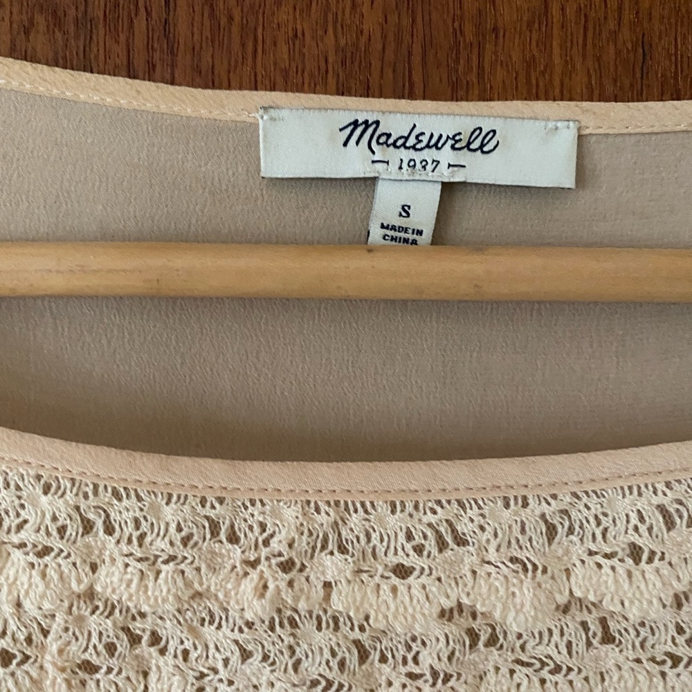 Madewell silk lace capped sleeve eggshell color blouse - Picture 8 of 10